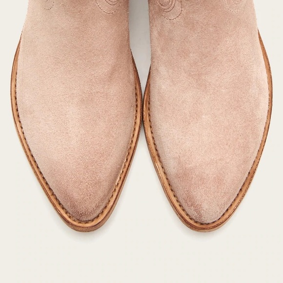 Frye Billy Blush Pink Suede Leather Zip Up Short Cute Festival Cowboy Ankle Boot - Picture 4 of 16